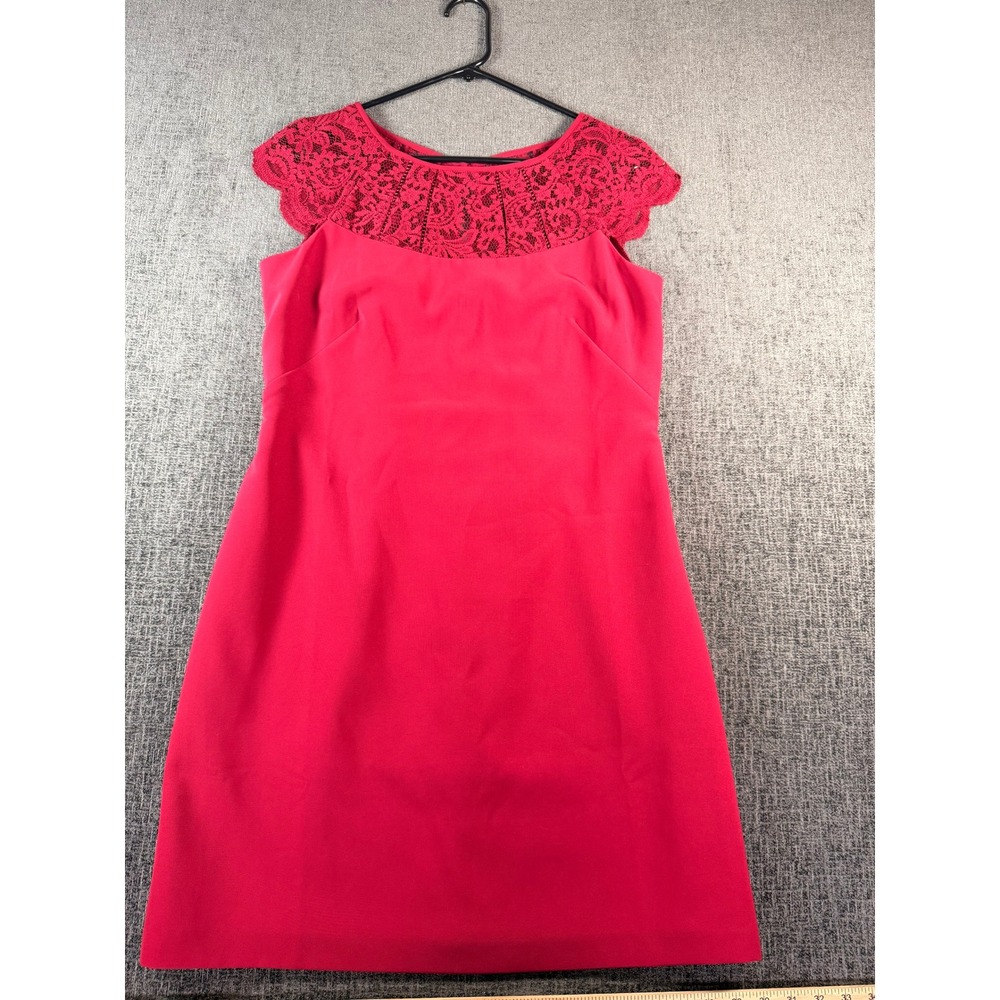 White House Black Market Red Lace Yoke Cap Sleeve Sheath Dress Size 6 NEW‎